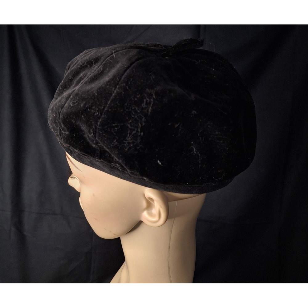 Vintage Black Velvet Beret Hat Union‎ Made United Hatters Millinery Size 21 - Picture 4 of 8